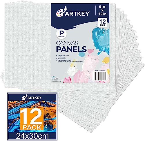 Canvas Panels 9x12 Inch 12-Pack, 10 oz Primed 100% Cotton White Blank Canvases for Painting, Rectangular Flat Canvas Boards for Oil Acrylics Watercolor & Tempera Paints - size: 9"x12", style: 12-Pack