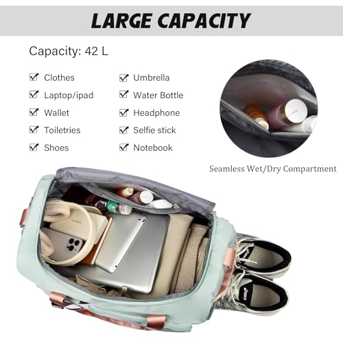 Eslcorri 42L Gym & Travel Duffel Backpack with Shoe & Wet Compartment, Blue - color: 42L-Blue