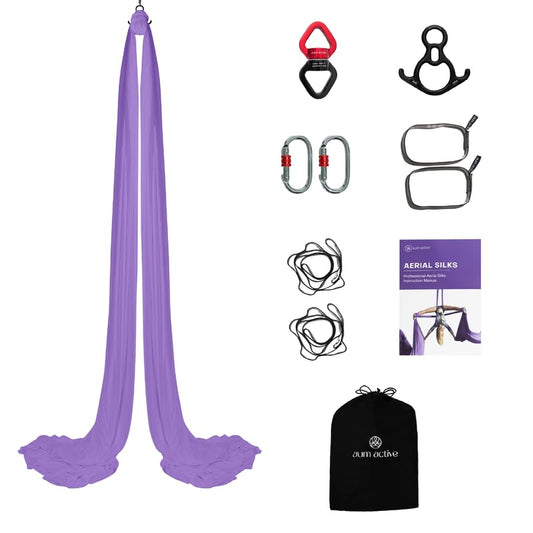 Aerial Silks Yoga Hammock Kit, 11 Yards, Hardware and Swivel | Knitted fabric with swivel and guide, portable carry bag included, for aerial yoga, gymnastics and home gym practice - color: Lavender