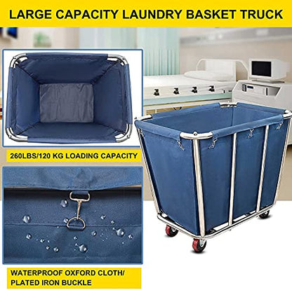 Commercial Laundry Cart with Wheels,350L Industrial Rolling Laundry Hamper - color: Blue - 10 Bushels - 8 Tubes (Waterproof Lining)