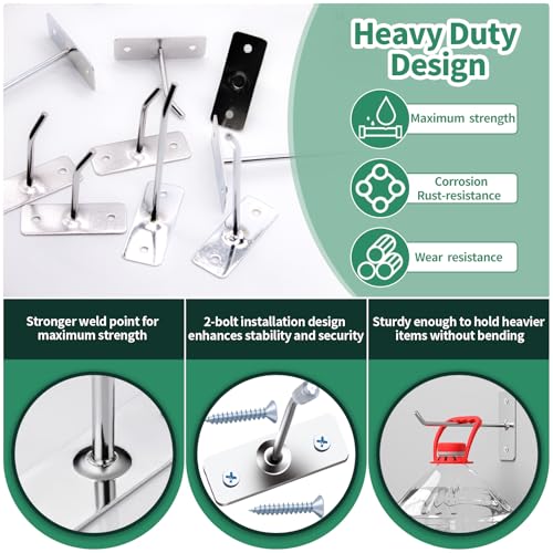 40 Pcs 10"/25CM Stainless Steel Wall Mounted Hooks with Protective Caps and Screws, Coat Bag Hat Utility Hook, Garage Tools Storage Organizer & Hanger for Office Kitchen Home Shop - size: 10" / 25cm