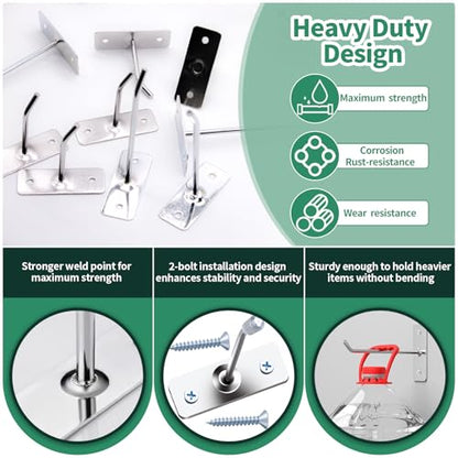 40 Pcs 10"/25CM Stainless Steel Wall Mounted Hooks with Protective Caps and Screws, Coat Bag Hat Utility Hook, Garage Tools Storage Organizer & Hanger for Office Kitchen Home Shop - size: 10" / 25cm