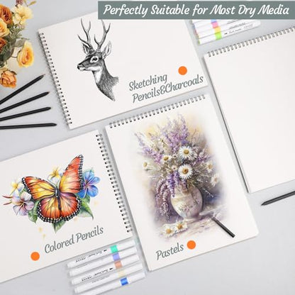 4 Pack Sketch Book, 9 x 12 Inch Sketchbook, 68lb/100gsm Top Spiral Bound Sketch Pad, Acid Free Art Supplies Drawing Painting Sketching Paper for Kids, Adults, Beginners, Artists (30 Sheets Each) | 100gsm Drawing Paper, Hardcover Backboard, Lay-flat Top Sp