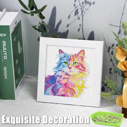 geesfayan Diamond Art Kits for Kids Ages 8-12,6 Inch DIY Gem Art Painting with 7 Inch Frame, Complete Starter Kit for Beginners, Creative Arts & Crafts Gift for Girls & Boys (Cat) - color: Cat