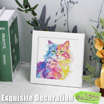 geesfayan Diamond Art Kits for Kids Ages 8-12,6 Inch DIY Gem Art Painting with 7 Inch Frame, Complete Starter Kit for Beginners, Creative Arts & Crafts Gift for Girls & Boys (Cat) - color: Cat