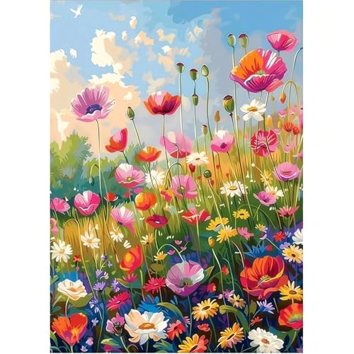 ckdiluy Flower Diamond Art Kits for Adults, 5D Colorful Wildflowers Diamond Painting Kit for Beginners, Flowers DIY Round Full Drill Painting with Gem Art Craft Kits for Home Wall Decor 12x 16 Inch - color: FC001