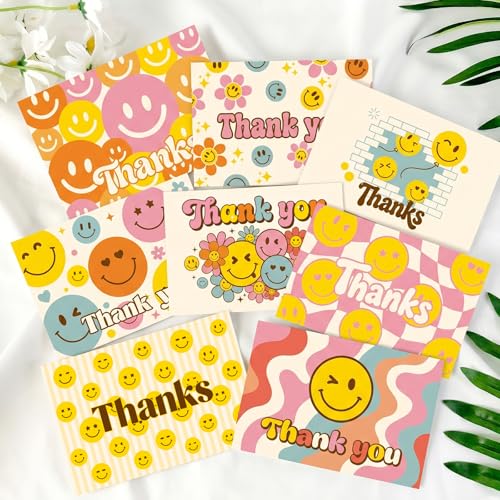 64 Pcs Thank You Cards, Postcards for Mailing Blank Note Greeting Cards, Employee Appreciation Cards, Smiley Face Postcards for Kids Adults Teachers Students, 4×6 In - color: thank you cards