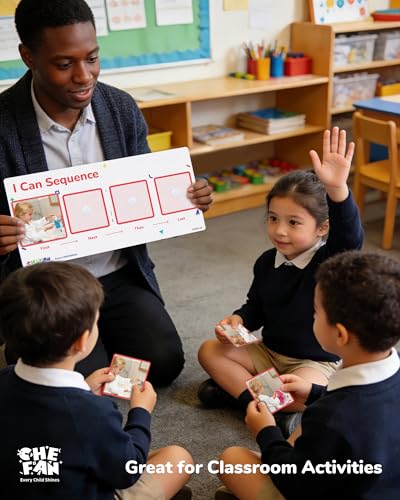 CHEFAN Sequencing Cards for Kids, Speech Therapy Sequence Game with Board, Preschool Kindergarten Storytelling Sentence Building Learning Activities (4 Steps) - size: 4-Step Board