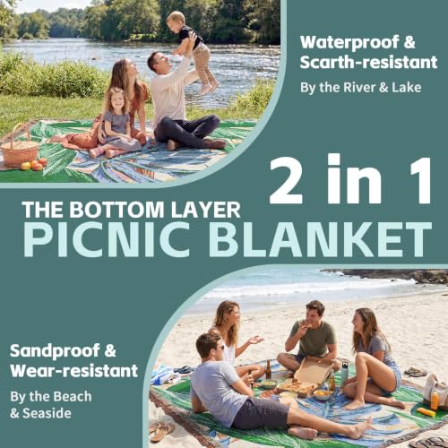 RYCHIC 2 in 1 Extra Large Outdoor Rug Picnic Blanket Camping Mat Lightweight Oversized Giant Turkish Boho Beach Mexican Serape Baja Cobijas Mexicanas para Mesa Stadium Outside Festival Grass Hammock - color: Boho Green