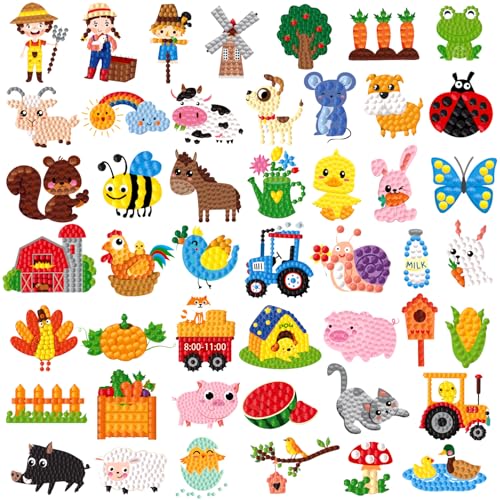 Labeol Diamond Art Kits for Kids Boys and Girls Ages 6-8-10-12 Easy to DIY Creative Diamond Art Sticker Craft by Numbers Kits for Kids and Adult Beginners (Farm) - style: Farm