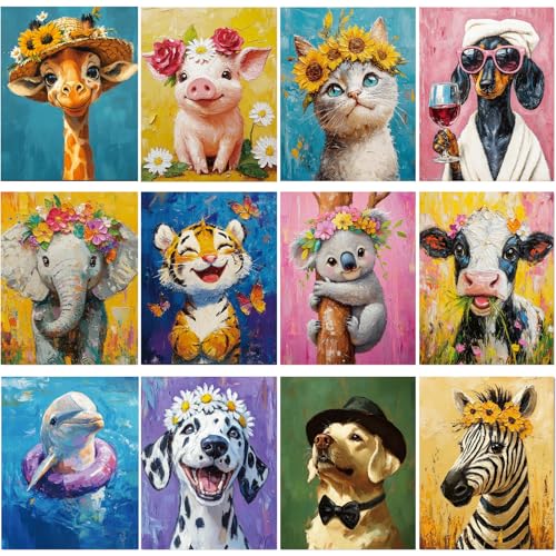 Sherr 12 Pcs Pre Drawn Canvas for Adults,Flower Animals,8 x 10 Inch | Pre Printed Canvas, Sip and Paint Party Canvas Painting Kit, for Holiday Painting Crafts Favor - size: 8 x 10 Inch, style: Flower Animals
