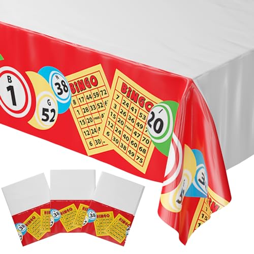 Blue Orchards Bingo Table Covers (Pack of 3) - 54"x108" XL - Durable Casino Tablecloth, Disposable Rectangular Plastic Tablecover, Theme Party Supplies, Cards Night Decor, Poker Game Event Decoration - color: Bingo (Pack of 3)