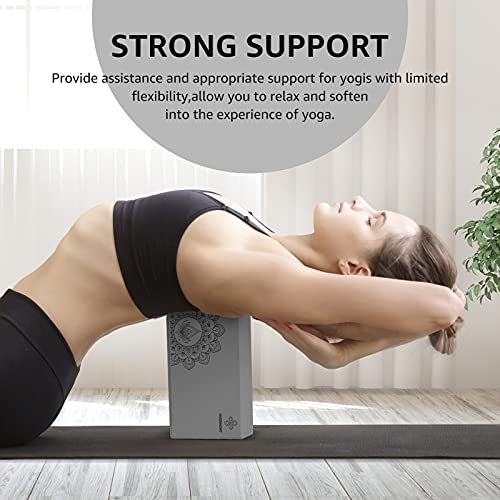 Overmont Yoga Block 2 Pack Supportive Latex-Free EVA Foam Soft Non-Slip Surface for General Fitness Pilates Stretching and Meditation 9"x6"x3" Yoga Strap Included - color: Grey