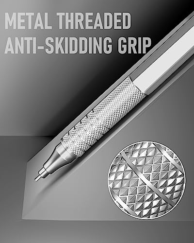 Four Candies Metal Mechanical Pencil Set with Case, 0.5mm, 3PCS, Silver | 480PCS HB Lead Refills, 3 Erasers+9 Eraser Refills, Anti Grip, for Drafting, Engineering, Technical Drawing, Art Projects - color: Silver, style: 0.5 MM