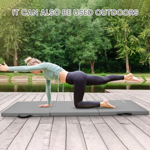 BalanceFrom 6x2 Feet 3-Panel Folding Gymnastics Mat – 1.5-Inch Thick Pad with Vinyl Surface and Carrying Handles for Tumbling, Yoga, Pilates, Home Workouts, and Martial Arts - color: Gray