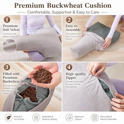 T-Shape Meditation Cushion, Ergonomic Zafu Yoga Floor Pillow with Buckwheat Hull Fill, Removable Washable Cover,For Mindfulness, Yoga, and Deep Relaxation(black) - color: Black