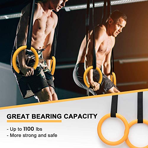 PACEARTH Gymnastic Rings 1100lbs Capacity with 14.76ft Adjustable Buckle Straps Pull Up Exercise Rings Non-Slip Rings for Home Gym Full Body Workout - color: Yellow