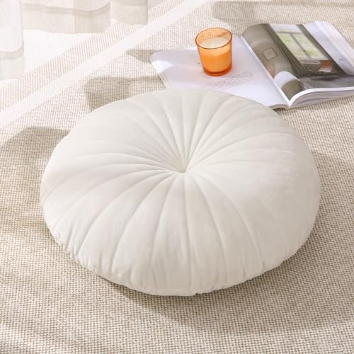 Floor Pillow Meditation Cushion Round Large Floor Pillows Seating for Adults, Velvet Thick Floor Cushions for Yoga Living Room Balcony Outdoor Tatami（Beige）