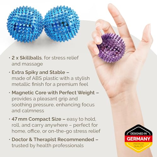 2X Spiky DBT Skill Balls | 1.85 inch | Magnetic Stress Relief Balls | Spiky Massage Balls for Relaxation, Tension Release, Focus & Mobility (Light Blue) - color: Light Blue, size: 2 inches