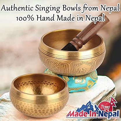 Relaehih 2-Pack Tibetan Singing Bowls Set - 100% Handmade in Nepal, Sound Bowl Meditation Set for Yoga, Chakra Healing, Meditation Gifts, Unique Gifts for Women (Blue, 3.15 + 4 inch) - color: Blue
