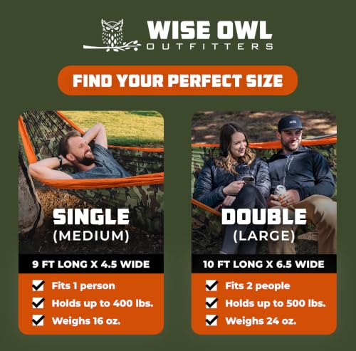 Wise Owl Outfitters Camping Hammock – 400lbs Portable Hammock with Tree Straps - Travel, Backpacking, Hiking, Outdoors Camping Gear - Single - color: Camo Brown, size: Single