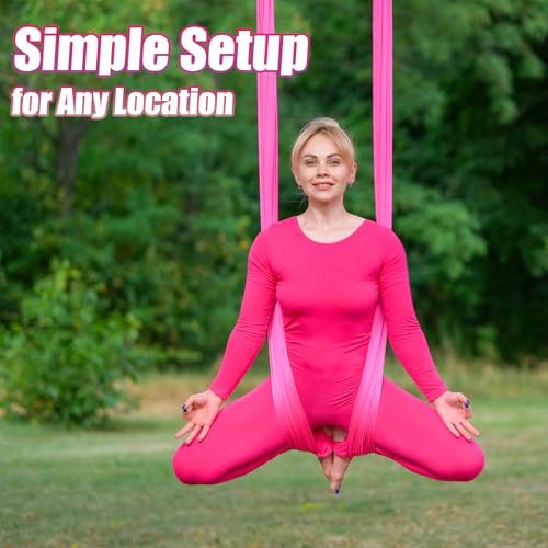 Aerial Silks Kit & Aerial Yoga Hammock - 11Yd Premium Fabric with Hardware | Easy Setup for Flying Yoga, Aerial Swing & Fitness - Supports Up to 14ft Rigging(Navy) - color: Hot Pink