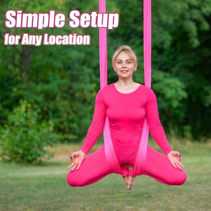 Aerial Silks Kit & Aerial Yoga Hammock - 11Yd Premium Fabric with Hardware | Easy Setup for Flying Yoga, Aerial Swing & Fitness - Supports Up to 14ft Rigging(Navy) - color: Hot Pink