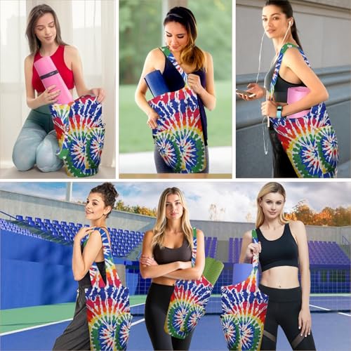 Yoga Mat Bag Carrier for Women Workout Large Waterproof with Zipper Pocket, Keychain and Wide Shoulder Straps - color: rainbow