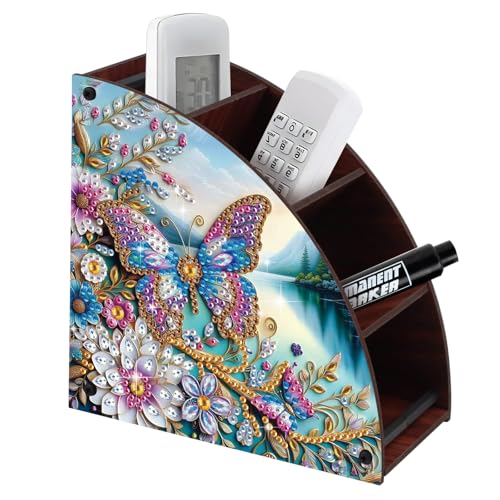 Elegant Butterfly & Floral Diamond Painting Storage Box – Curved Multi-Compartment Wooden Organizer with DIY Diamond Art Decoration for Adults - color: Butterfly