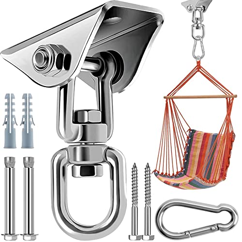 Morzejar 360 Rotating Hammock Hanging Kit - Heavy Duty Stainless Steel 1000 lb Loading Hammock Hooks for Trapeze, Yoga, Boxing Bag, Hammock Chair, Porch - style: Swing Hook