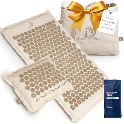 Acupressure Mat and Pillow Set, Coconut Fiber, 29-Inch, Natural | Linen Acupressure Mat And Pillow With Coconut-Fiber Filling Deliver Firmer Pressure For Back, Neck, Muscle Recovery And Sleep - color: Natural Linen Beige