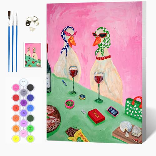 Auremi Duck Paint by Number Kits with Framed, DIY Retro Paint by Number Canvas for Adults, Easy Acrylic in Canvas with Brushes for Decor 20x30cm - color: Paint by Number 102