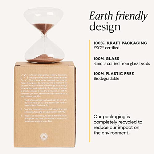 Intelligent Change Mindful Focus 5-Minute Hourglass Sand Timer, Desk Timer for Productivity and Time Management, Minimalist Hourglass Timer, Decorative Gifts, 3.3 (L) x 2.9 (W) inches - size: 5 Minutes
