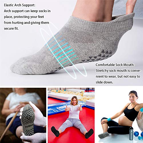 Hylaea Unisex Non Slip Socks with Grip for Yoga, Hospital, Pilates, Barre | Ankle, Cushioned | Breathable Cotton, Thick Cushioned Sole, Anti-Slip, Ankle Protection, Men Women, Ideal for Yoga, Barre, Hospital & Home Use - color: 4 Pairs Black Grey (Bicolor