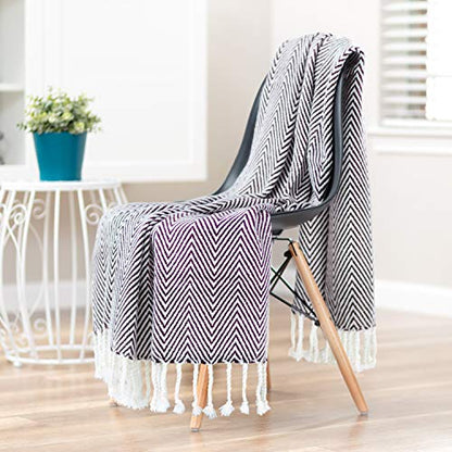 Chanasya Premium Chevron Super Soft Acrylic Throw Blanket with Tassels Cozy Lightweight Fluffy Woven Blanket for Bed Sofa Chair Couch Living Bed Room Deep Red and White Blanket (50x65 Inches) Wine - color: Wine