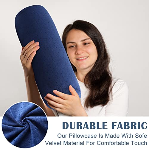 Remerry 2 Pcs 18 x 6 Inches Velvet Neck Roll Pillow Cover with Zipper, Soft Bolster Pillowcases for Cylindrical Pillow (Cover Only, Bolster Not Included)(Navy Blue) - color: Navy Blue, size: 18 x 6 Inches