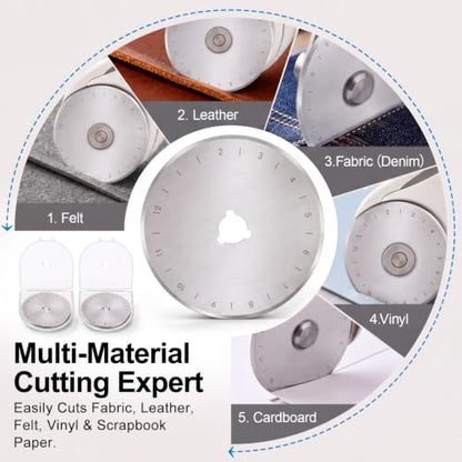 Wamlente 20 Pack 60mm Rotary Cutter Blades, Titanium Coated Steel,Silver | Fits Most Cutters for Quilting Sewing Crafts, Cuts Fabric Leather Vinyl Felt, Titanium Coating, Includes 2 Protective Cases - color: Silver