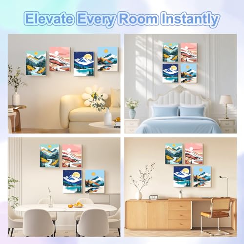 TOSTOG Landscape Scenes 4 Pack Framed Canvas Paint by Numbers Art Kit for Adults and Kids, Beginner Acrylic Oil Painting Supplies with Wooden Frame for Home Wall Decor 20 * 25 cm/8 * 10 in - color: Landscape Scenes