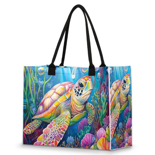 Pardick Ocean Turtle Tote Bag For Women Travel Bag Reusable Grocery Bags Utility Tote For Work Shopping Pool Beach Bags for Gift Outdoor,A-18 - color: B-018