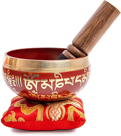 Tibetan Singing Bowl Set - Easy To Play for Beginners - Authentic Handcrafted Mindfulness Meditation Holistic Sound 7 Chakra Healing Gift by Himalayan Bazaar (Crimson) - color: Crimson Red