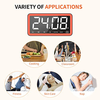 VOCOO Large 7.8" Digital Timer, Magnetic LED Timer for Kitchen & Classroom | USB-C Rechargeable, Up to 99 Hours Count Up & Countdown Timer with 3 Brightness Levels, 4 Alert Modes and 3 Volume Levels - color: Black Red