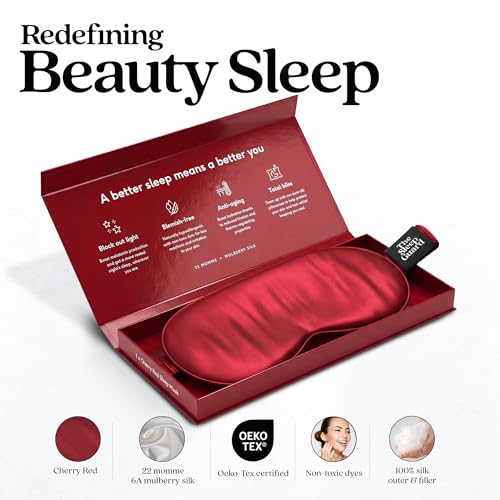 TheSleepGuard Pure Silk Sleep Mask [100% 6A Mulberry Silk, 22 Momme] Light Blocking Travel Essentials. Eye Masks for Sleeping. Black Oeko-Tex Blindfold. Eye Covers for Men & Women - color: Cherry Red