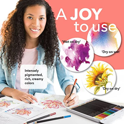 Castle Art Supplies 24 Watercolor Pencils for Adults - Botanical Palette | Premium, selected vibrant colors for adult artists - draw and paint at the same time - special gifting tin box included