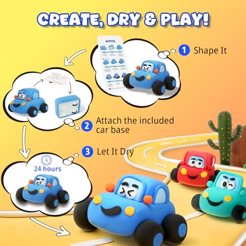 Air Dry Clay Kit for Kids - 3 Boxes Pull Back Car Making | Modeling Clay with Sculpting Tools, Base, Backing Board, Tutorial, Ultra Light & Soft, Creative DIY Arts and Crafts Toys - color: Racine Trio