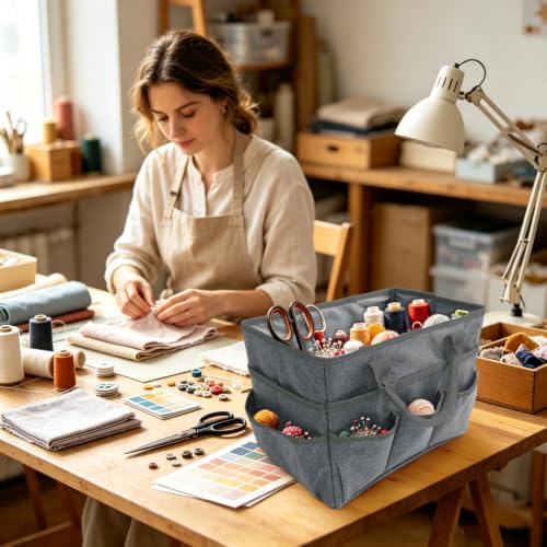 Craft Organizer Tote Bag,Art Supply Organizer Bag for Craft Supplies | 11 Pockets,Portable Handle,Collapsible Design,Reinforced Base,Sturdy Art Caddy Bag for Scrapbooking,Craft,Art,Sewing