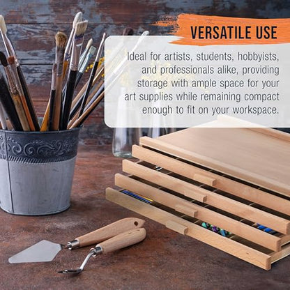 U.S. Art Supply 4-Drawer Artist Tool Supply Box with 5 Compartments per Drawer - Hardwood Art Box for Artist Supplies, Brushes, Pencils, Erasers, Tool Storage Organizer Case