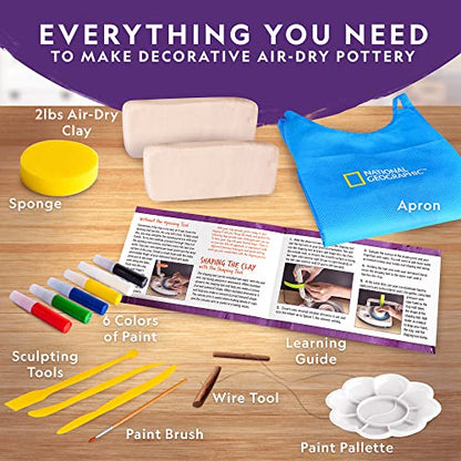 National Geographic Pottery Wheel for Kids Complete Beginner Kit | 2-Speed Electric Motor, 2 Lbs. Air-Dry Clay, Sculpting Tools, Paints and Apron, Creative Craft Toy, Birthday Gift - style: Starter Pottery Wheel