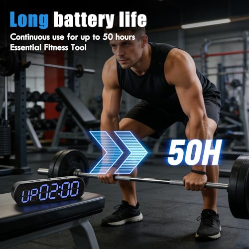 Gym Timer Clock for Home Gym - Portable Workout Timer with 7 Ready-to-Use Modes, 50-Hour Long Battery, Strong Magnetic Base & Clear Display - Ideal for HIIT, Boxing, Outdoor Training