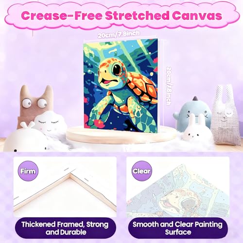 Gemozaic Sea Turtle Paint by Numbers Kit for Kids Ages 4-8-12, 8 x 8 INCH | Paint by Number for Kids with Frame & Easel, Sea Animal Kids Painting by Number for Boys, Girls Gift, DIY Acrylic Painting - color: BKH1887