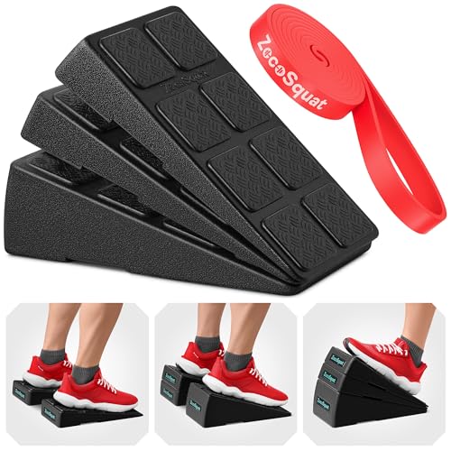 Squat Wedge Block Set of 3/5 - 960 LBS Capacity - Slant Board for Calf Stretching with 5 Stackable Angles - Calf Stretcher Slant Board - Workout Equipment - EPP Material for Exercise Equipment & Physical Therapy - color: Black&Red